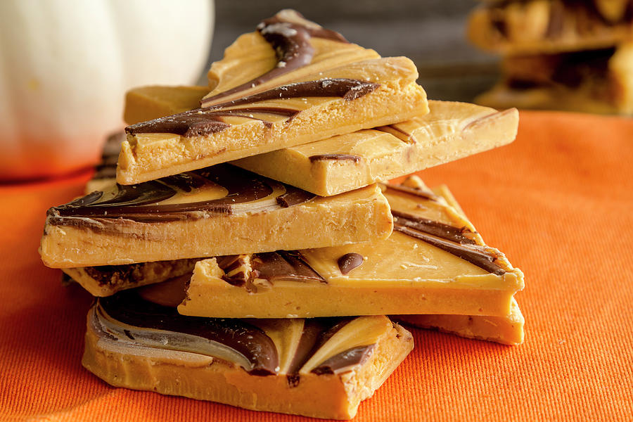 Pumpkin and Chocolate Bark Candy Pieces Photograph by Teri Virbickis