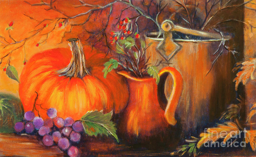 Pumpkin and the Old Bucket Painting by Pati Pelz