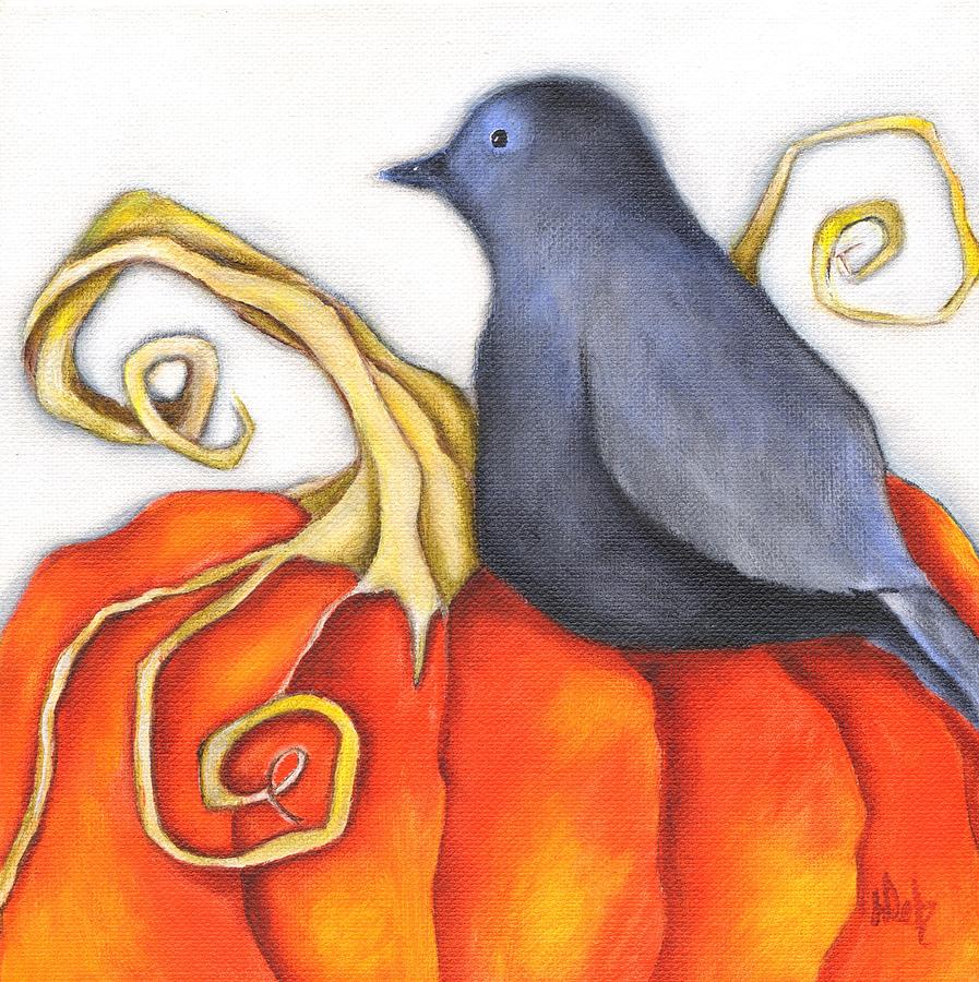 Pumpkin Black Bird Painting by Deb Harvey