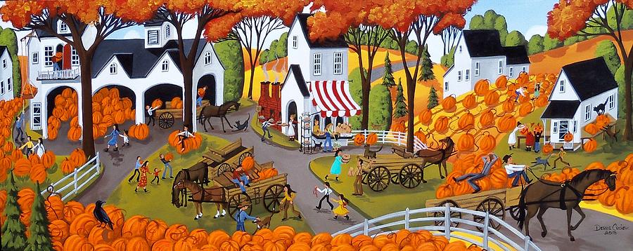 Pumpkin Festival - folk art landscape  Painting by Debbie Criswell