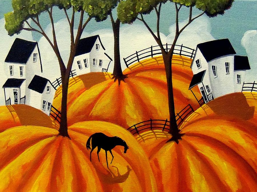 Pumpkin Firelds - abstract folk art Painting by Debbie Criswell