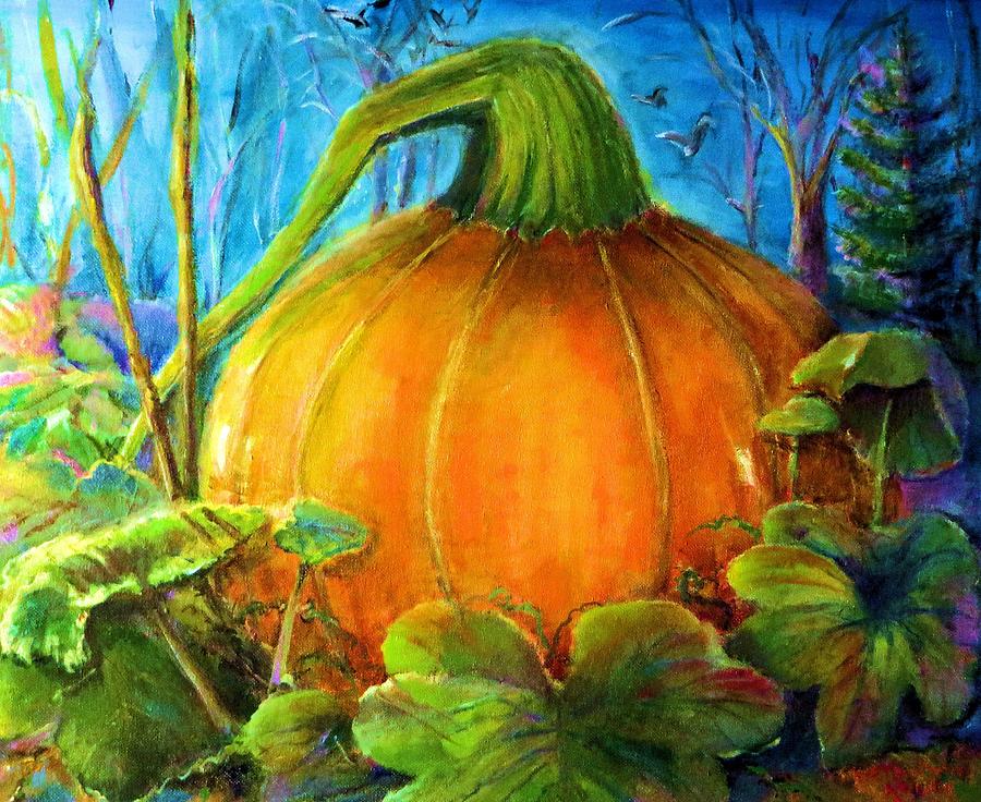 Pumpkin in Woods Painting by Bernadette Krupa