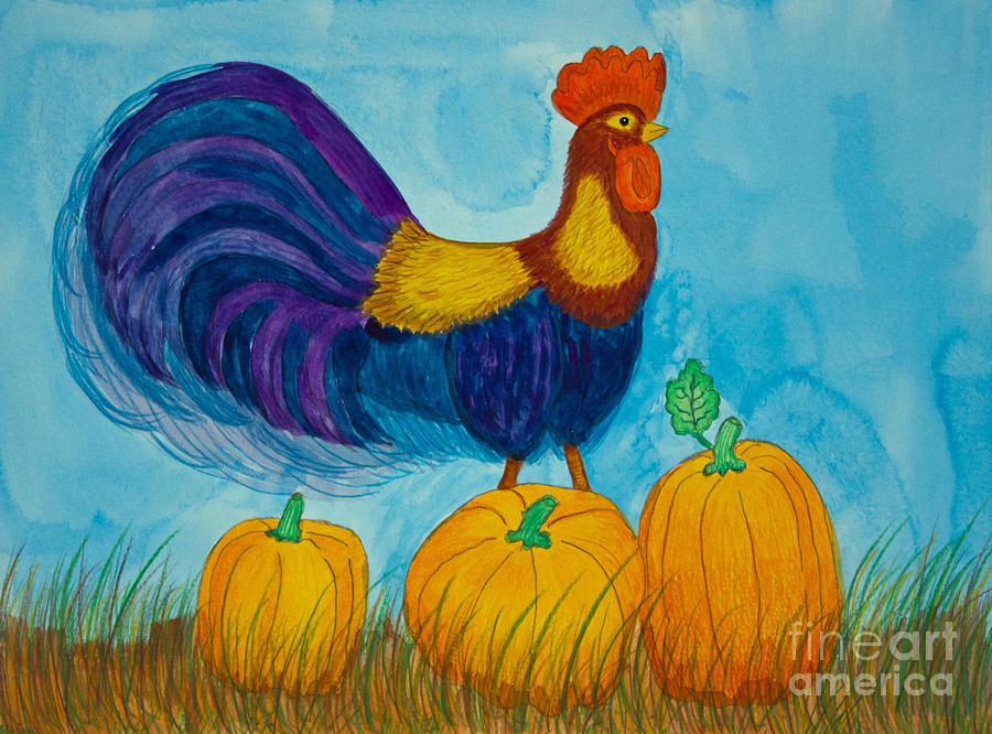 Pumpkin Rooster Painting by Norma Appleton