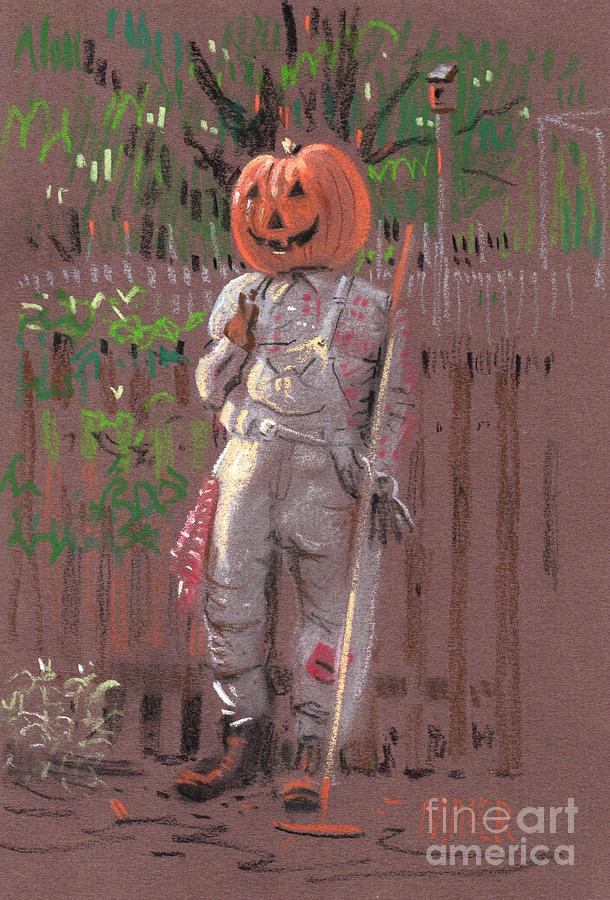 Pumpkin Scarecrow Drawing by Donald Maier