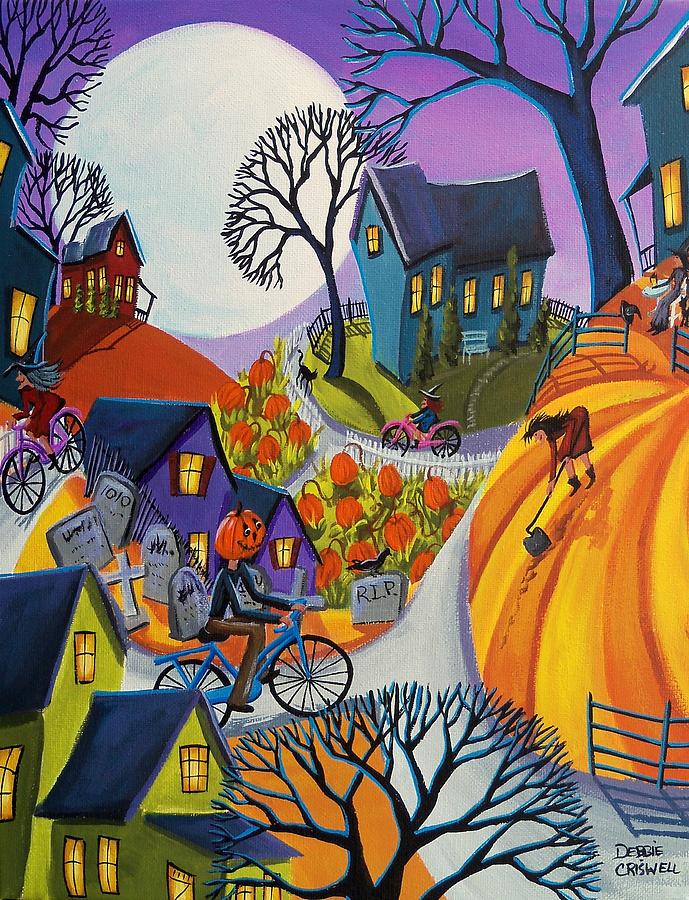Pumpkinhead Get A New Bike Painting by Debbie Criswell