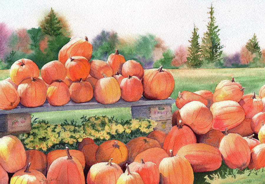 Pumpkins for Sale Painting by Vikki Bouffard