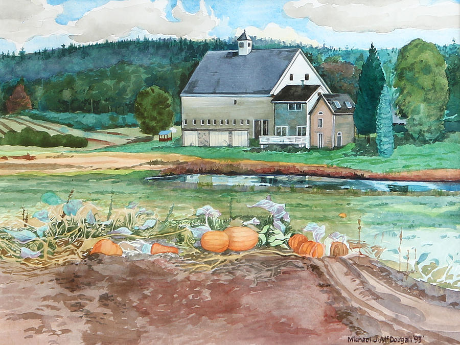 Pumpkins in the Field Painting by Michael McDougall