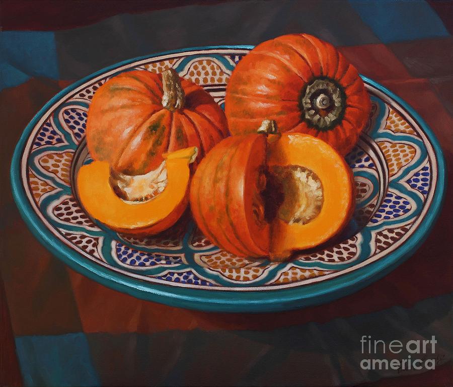 Fall Painting - Pumpkins on Moroccan Platter by Fiona Craig
