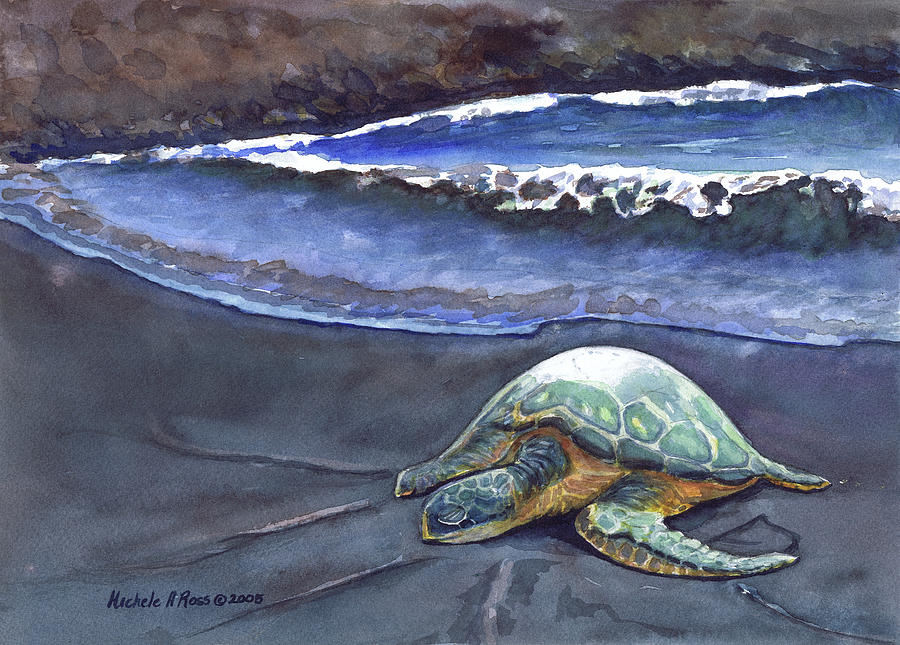 Turtle Painting - Punaluu Honu Beach Nap by Michele Ross