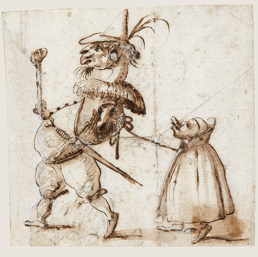Punchinello and a Slave Drawing by Baccio del Bianco