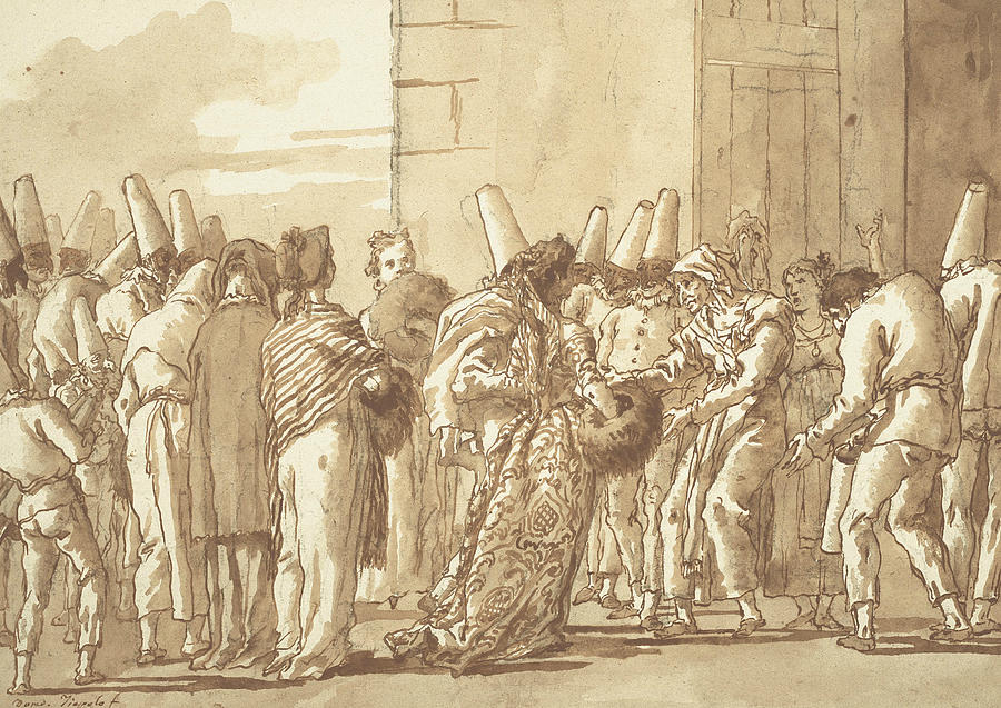 Punchinellos Father Brings Home His Bride Drawing by Giovanni Battista Tiepolo