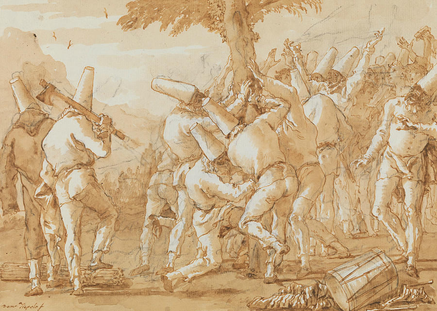 Punchinellos Felling a Tree Drawing by Giovanni Domenico Tiepolo