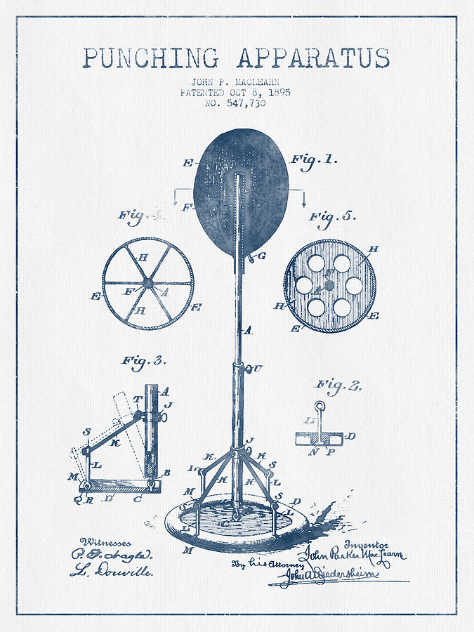 Vintage Digital Art - Punching Apparatus Patent Drawing from 1895 -  Blue Ink by Aged Pixel
