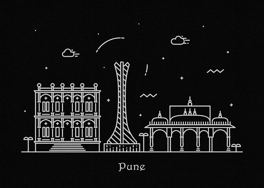 Pune Skyline Travel Poster Drawing by Inspirowl Design