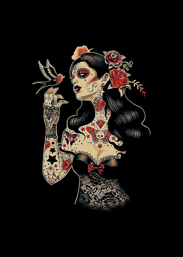 Punk Art Lowbrow Art Skull Gothic Digital Art by Sarief Tralala