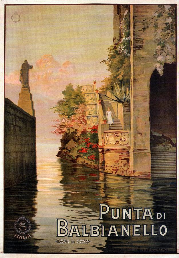 Vintage Mixed Media - Punta Di Balbianello - Lago Di Como, Italy - Retro travel Poster - Vintage Poster by Studio Grafiikka