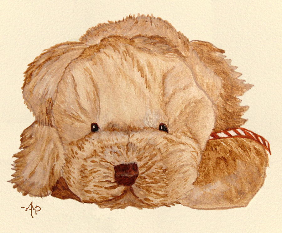 Puppy Dog Watercolor Painting by Angeles M Pomata
