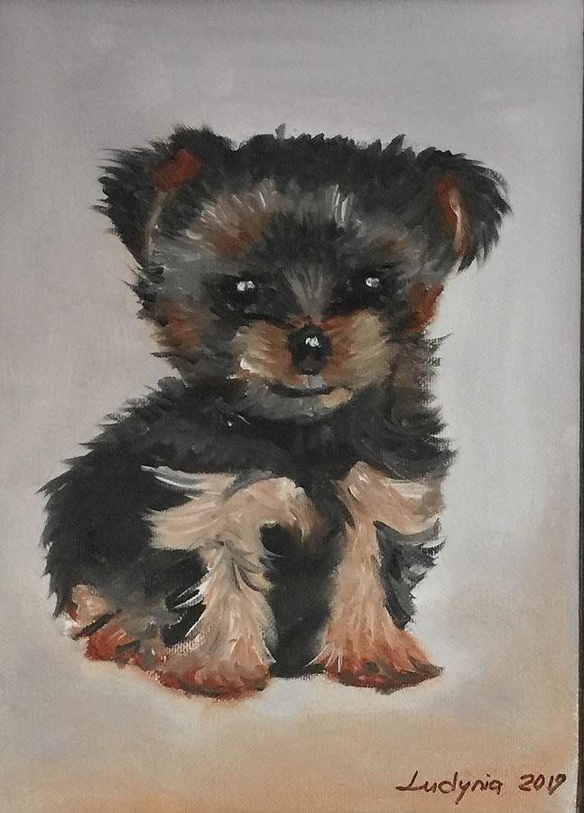 Puppy F Painting by Ryszard Ludynia