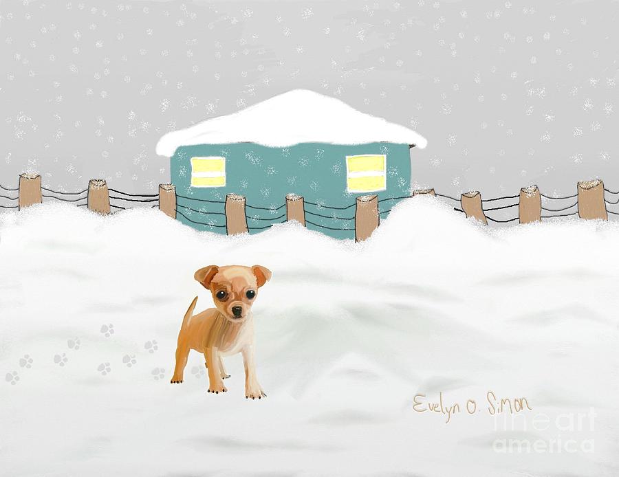 Puppy in the snow Digital Art by Evelyn O Simon