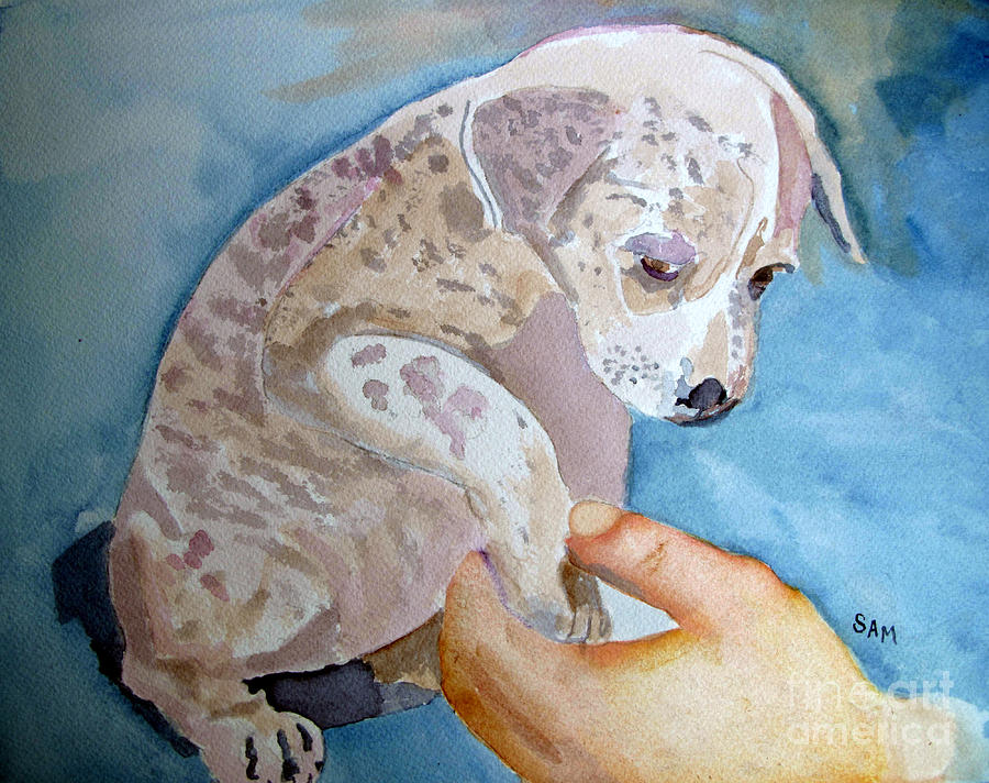 Puppy Shaking Hands Painting by Sandy McIntire