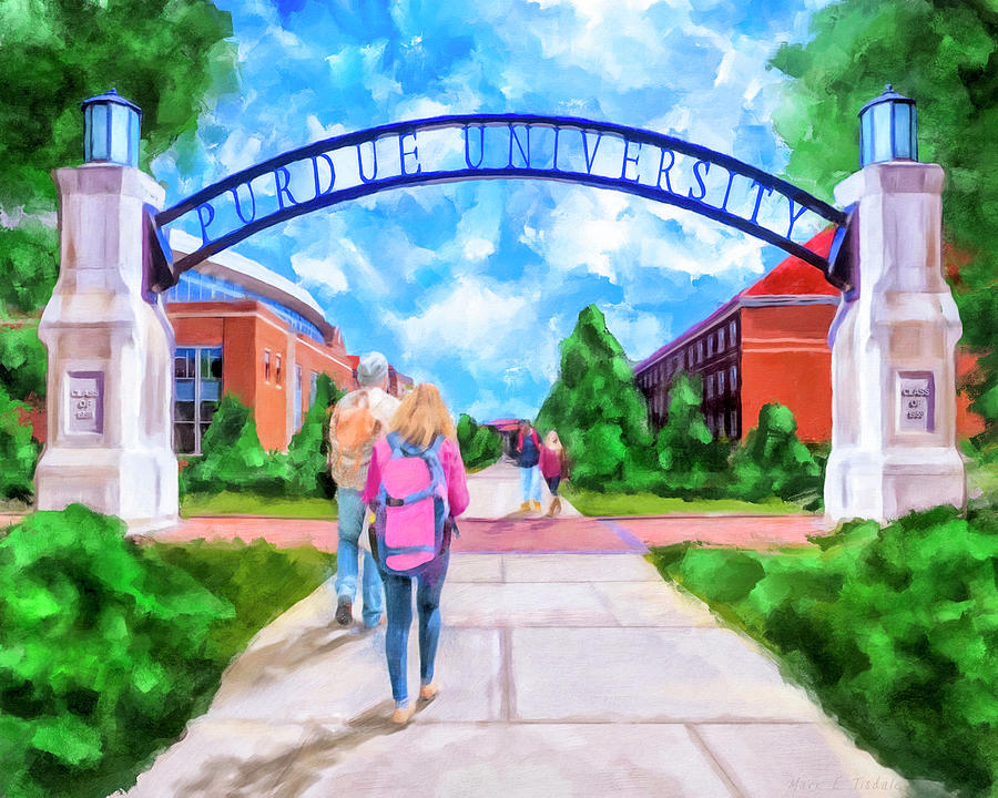 Purdue University - Gateway To The Future Arch Mixed Media by Mark Tisdale