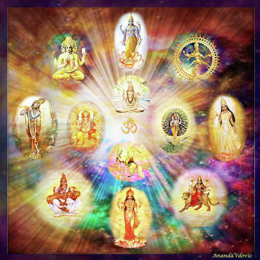 Purnamida Purnamidam - One Divine Source for all Gods and Goddesses Mixed Media by Ananda Vdovic