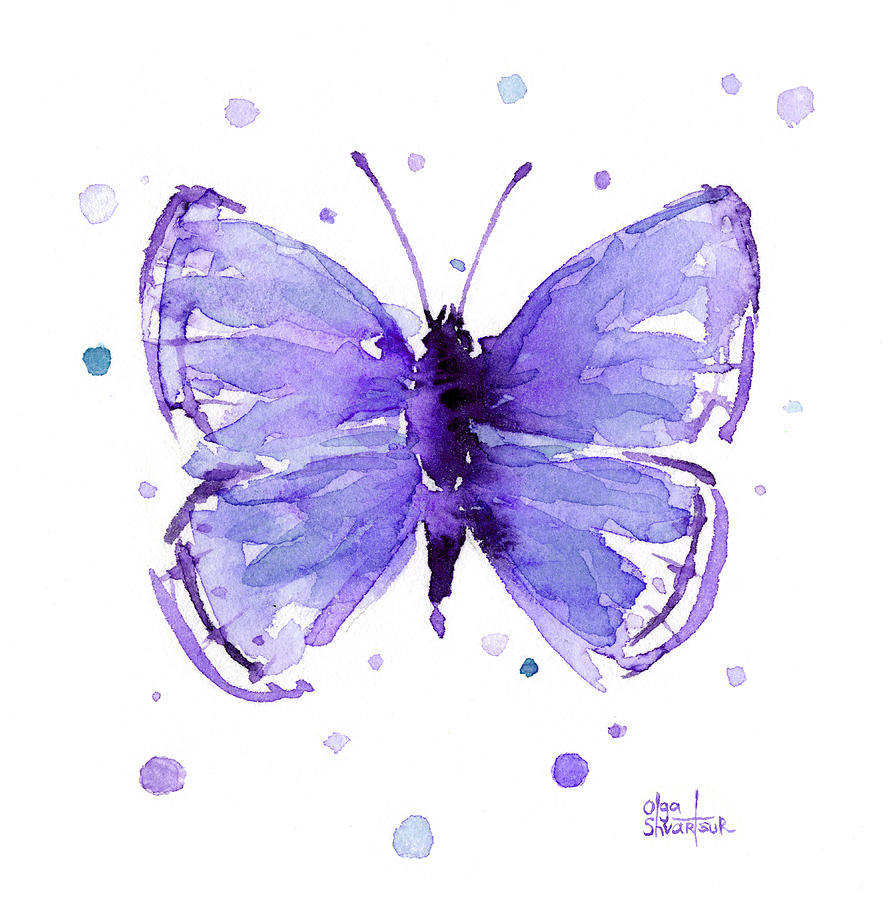 Butterfly Painting - Purple Abstract Butterfly by Olga Shvartsur