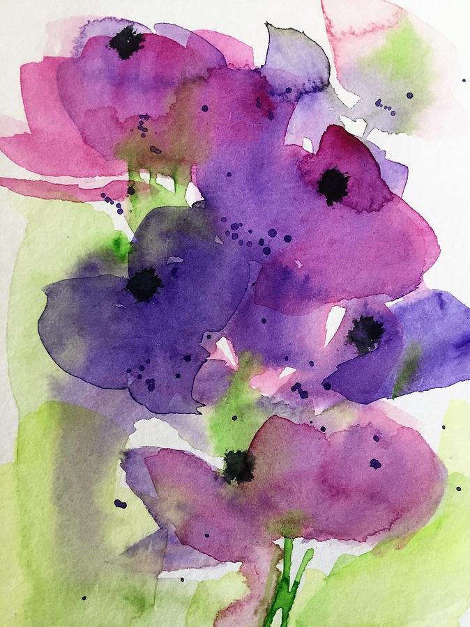 Purple Abstract Flowers In The Garden  Painting by Britta Zehm