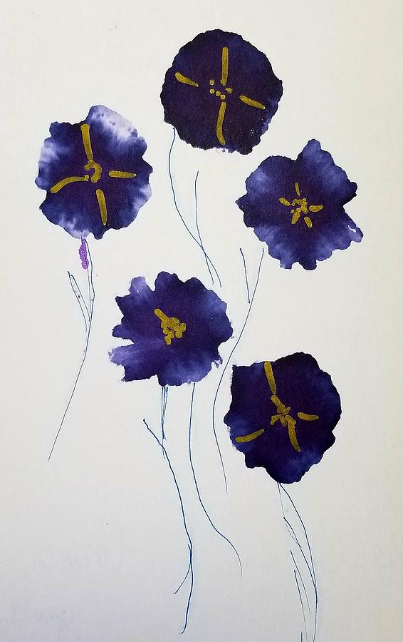 Purple and Gold Floweres Painting by Donna Perry