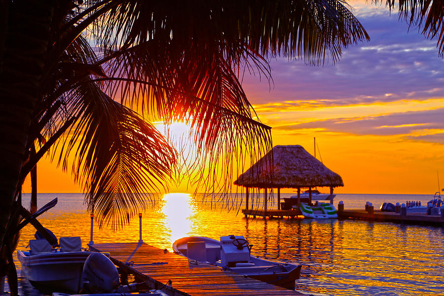 Purple And Golden Sunset Caye Caulker Belize Photograph by Lee Vanderwalker