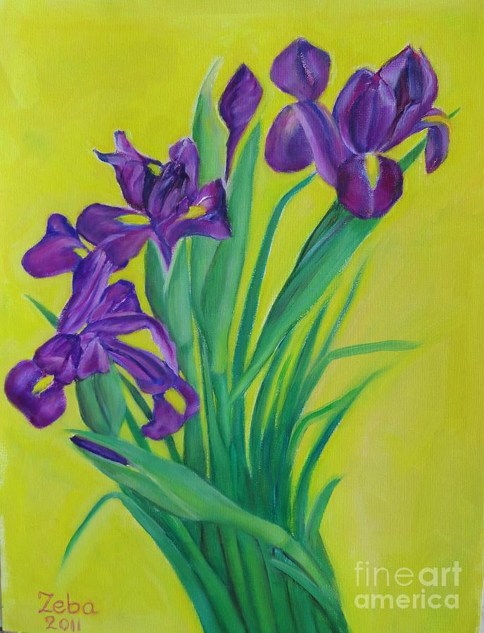 Flowers Painting - Purple And Green by Ziba Bastani Flowers Painting - Purple And Green by Ziba Bastani