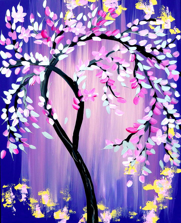 Purple And Pink Cherry Blossom Tree Painting