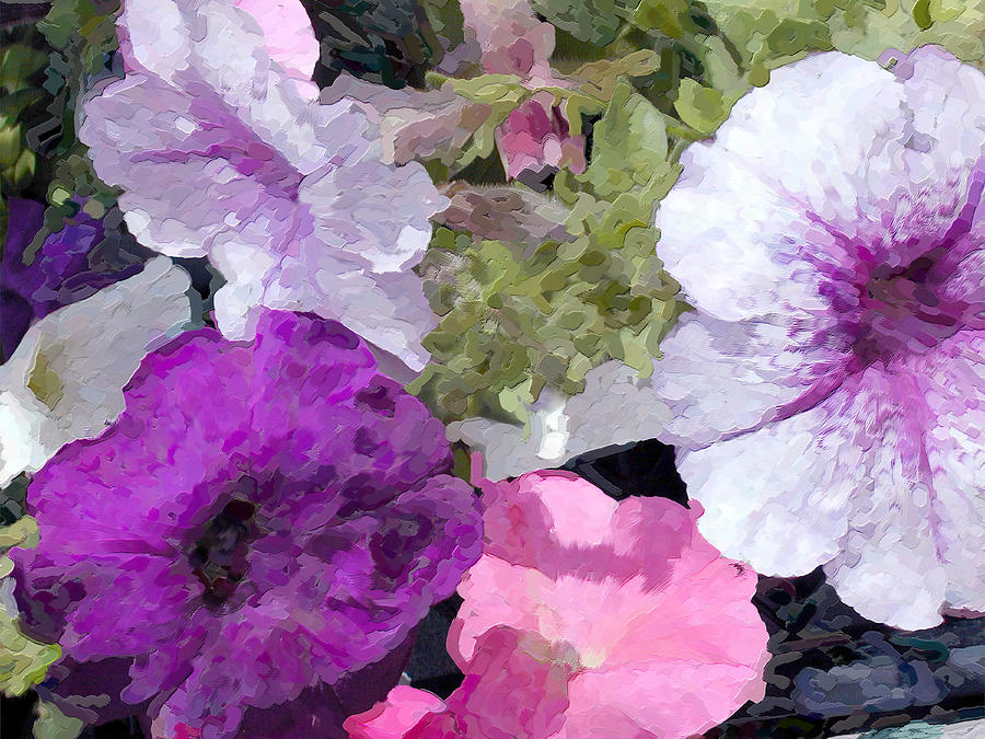 Flower Painting - Purple and Pink Petunias Oil Painting by Elaine Plesser