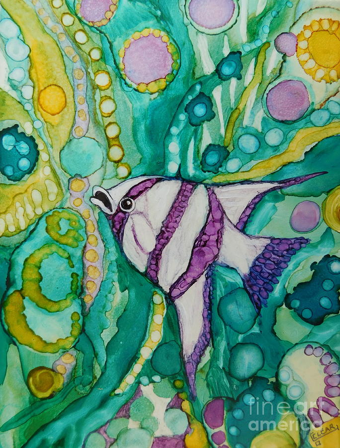 Purple and White Angel Fish Painting by Joan Clear