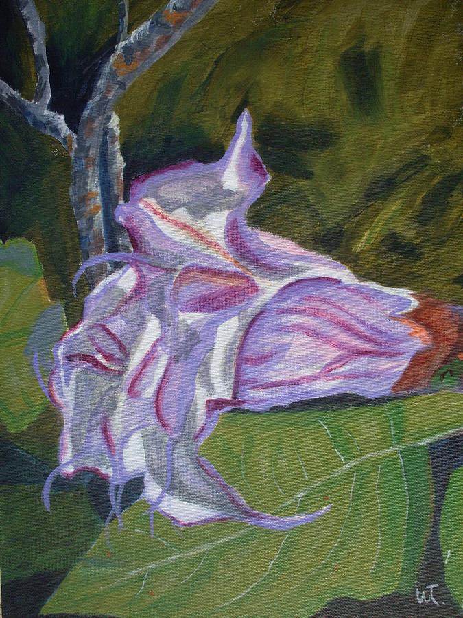 Purple Angel Trumpet- Datura Plant  Painting by Warren Thompson