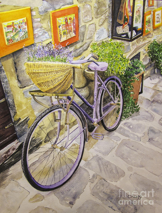 Purple Bike Cortona Italy Painting by Carol Flagg