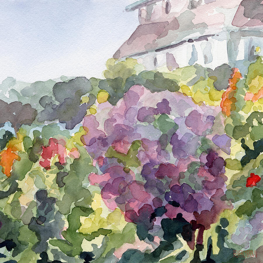 Landscape Painting - Purple Blossoms Monets Garden Watercolor Paintings of France by Beverly Brown Prints