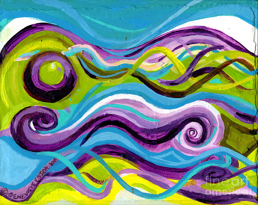 Purple Blue and Green Waves Painting by Genevieve Esson
