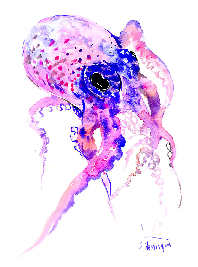 Animal Painting - Purple Blue Octopus by Suren Nersisyan