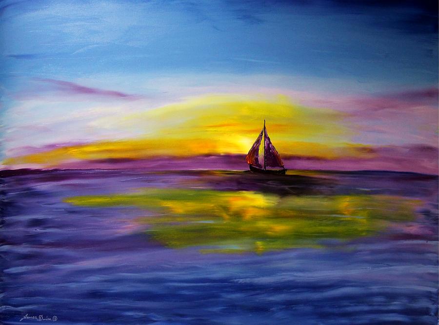 Purple Blue Sails At Sunrise Painting by James Dunbar
