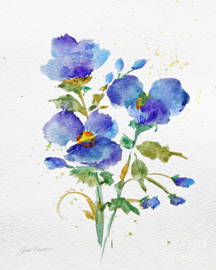 Purple-Blue Watercolor Flowers-JP3793 Painting by Jean Plout