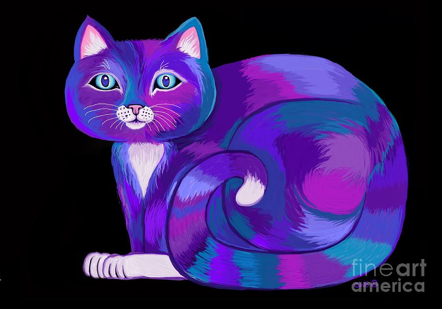 Purple Calico Cat Digital Art