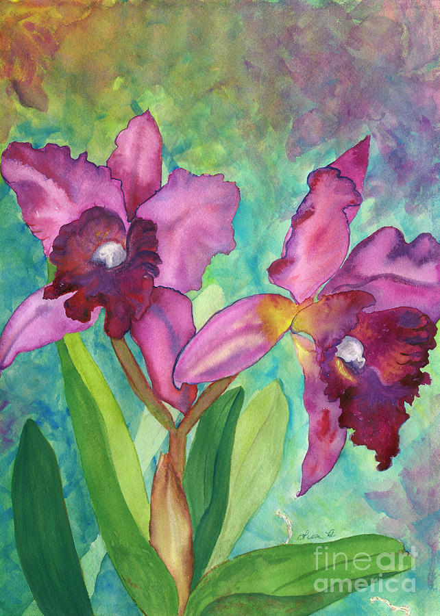 Purple Cattleya Orchid Painting by Lisa Debaets