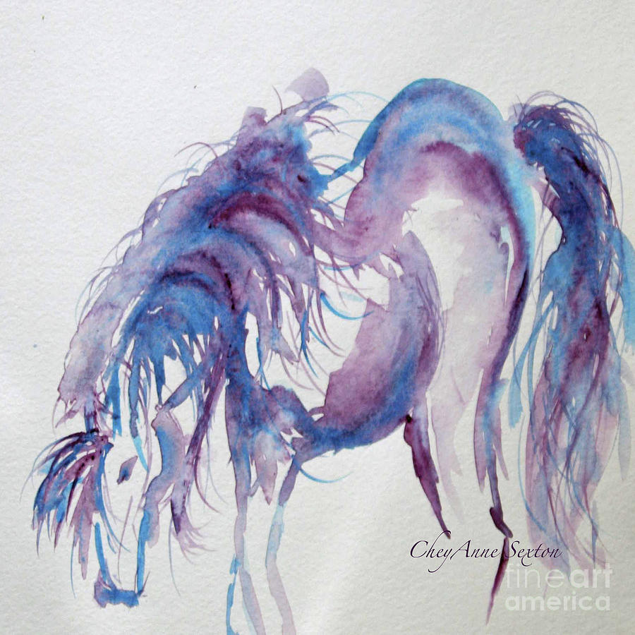 Purple Cerulean Blue Horse Watercolor Painting