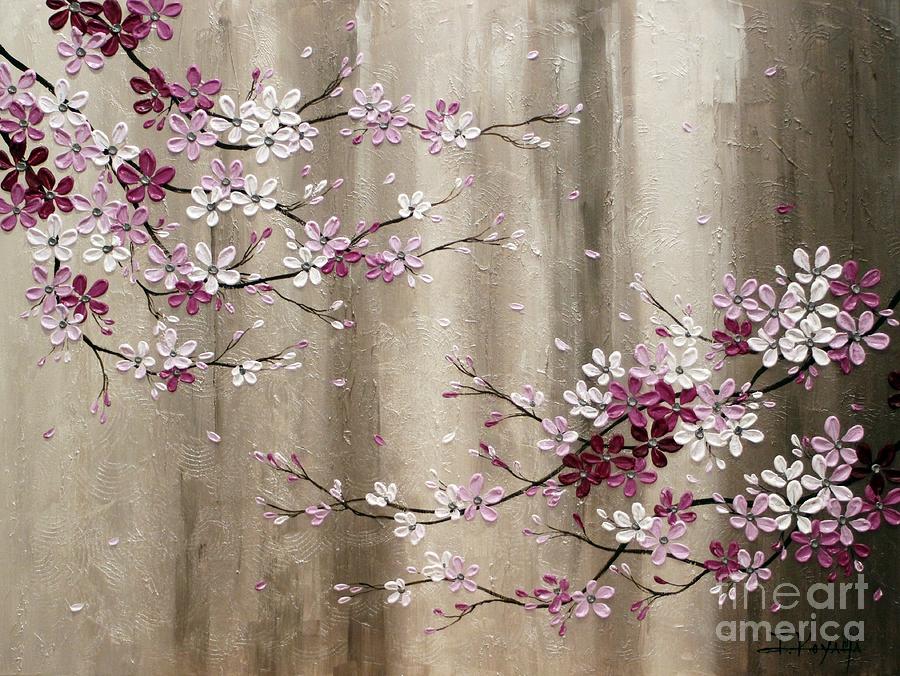 Abstract Painting - Purple Cherry Blossoms by Tomoko Koyama