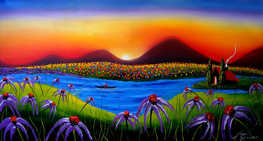 Purple Cone Flowers At Dusk #2 Painting by James Dunbar