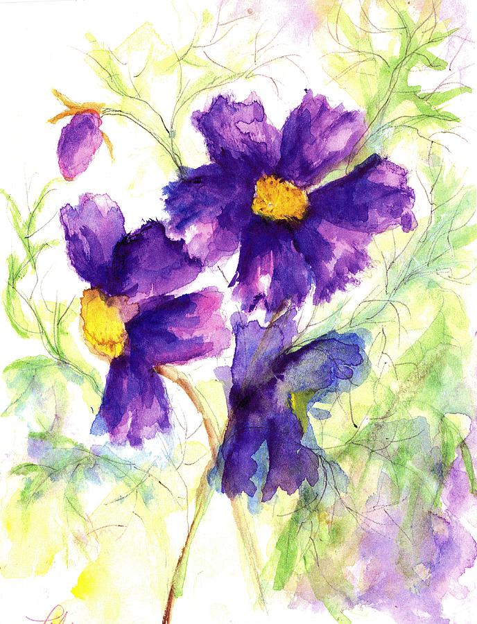 Purple Cosmos Painting by Lila Van Pelt - Fine Art America