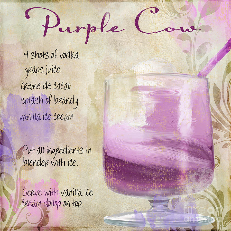 Purple Cow Mixed Cocktail Recipe Sign Painting by Mindy Sommers
