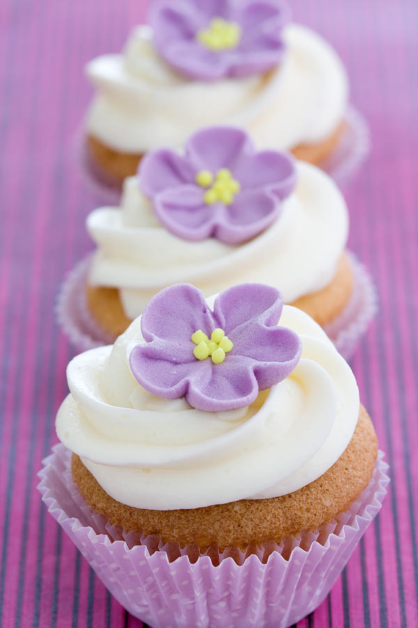 Cake Photograph - Purple cupcakes by Ruth Black