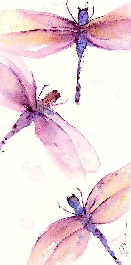 Purple Dragonflies Painting by Dawn Derman